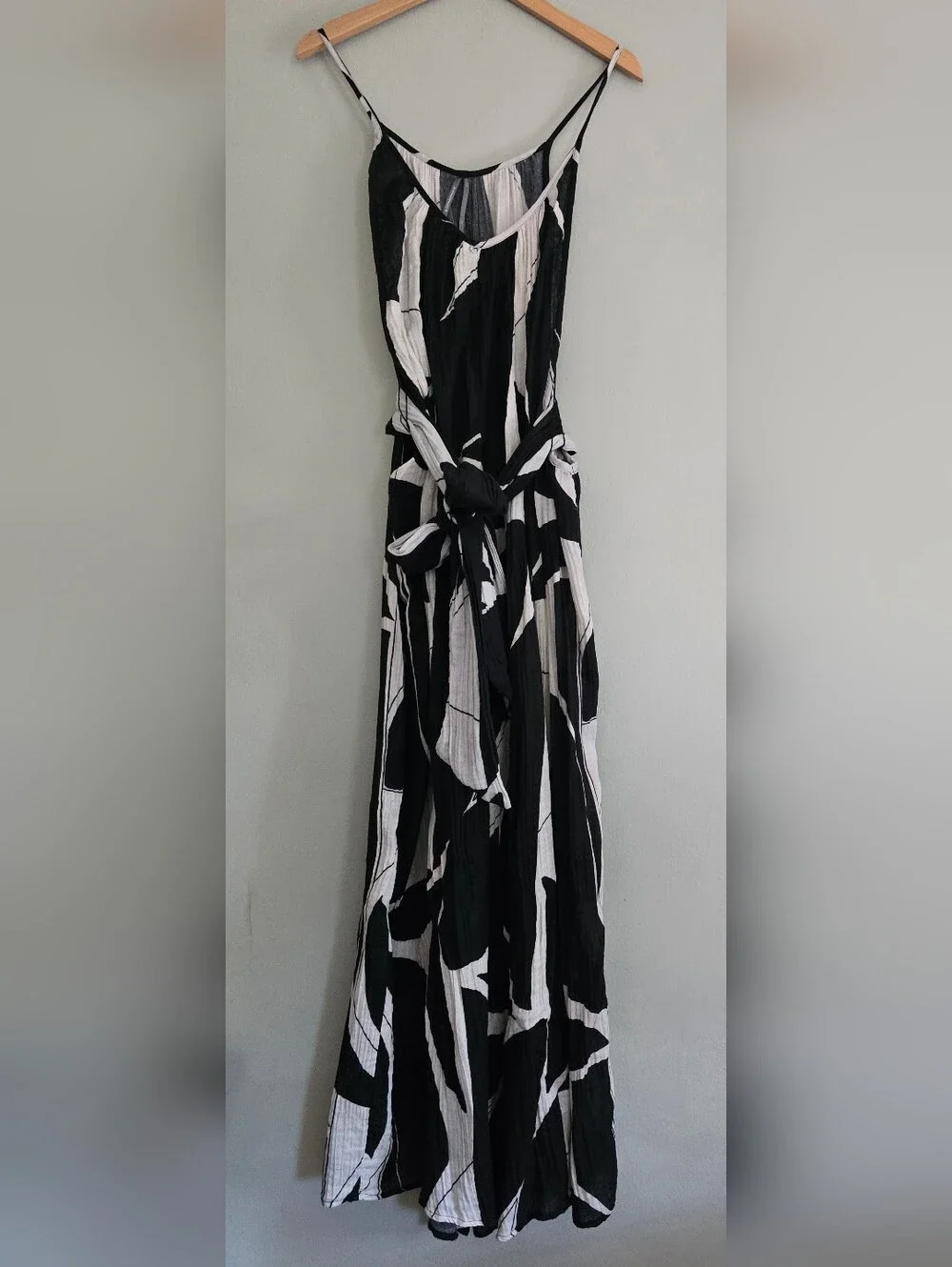 Anthropologie Boho White Black Sheer Print Cotton Gauze Wide Leg Jumpsuit, Large - Picture 2 of 8